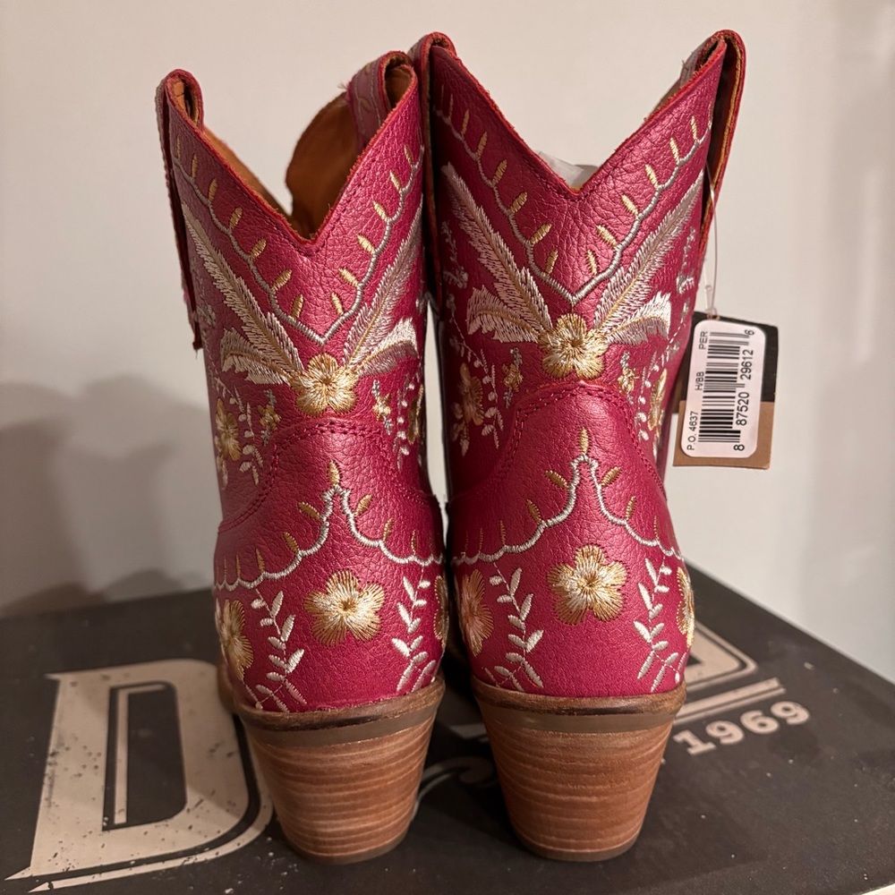 DINGO Primrose Metallic Fuchsia Pink Floral Embroidered Ankle Western Boots 7.5 - Picture 4 of 7